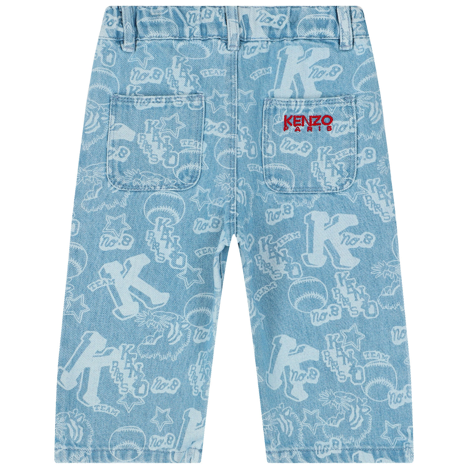 بنطلون بنات دينيم بالشعار باللون الأزرق , 1, hi-res